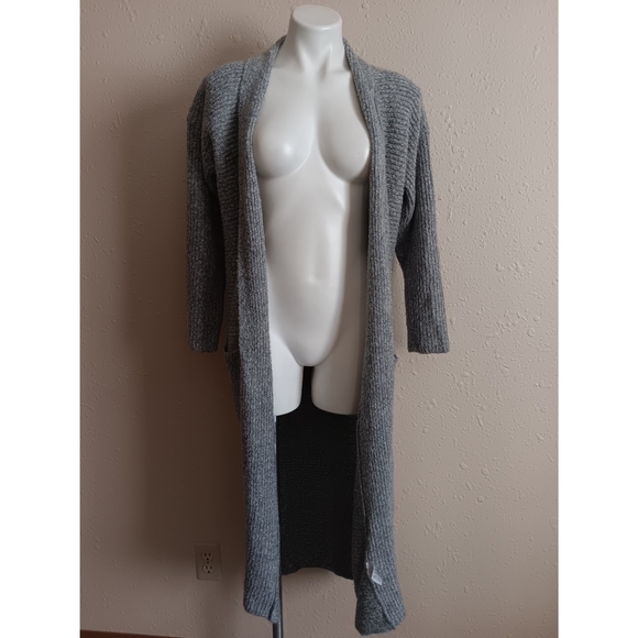En Creme Gray Long Ribbed Cardigan